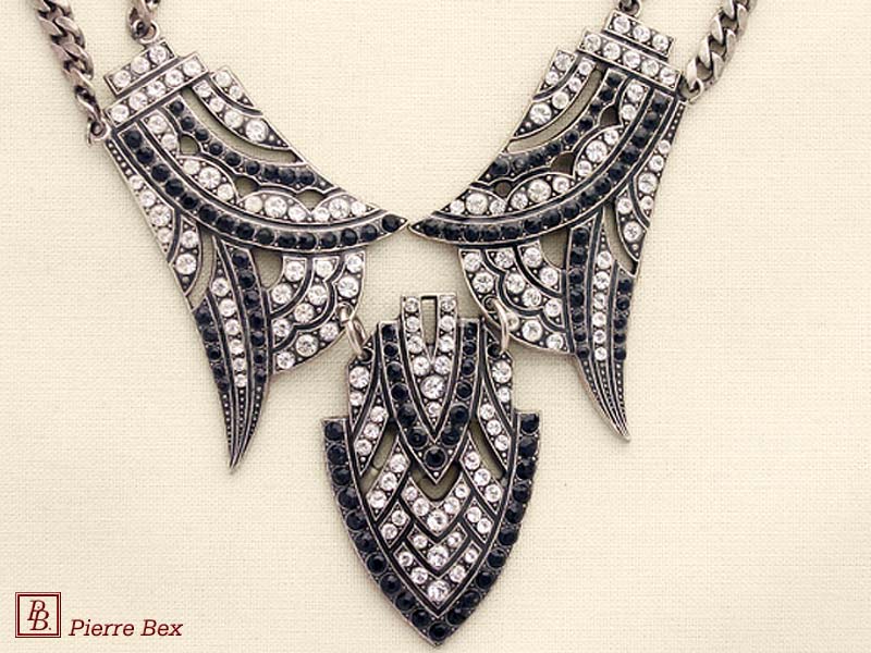 Pierre Bex Art-Deco necklace with rhinestones 45443-08