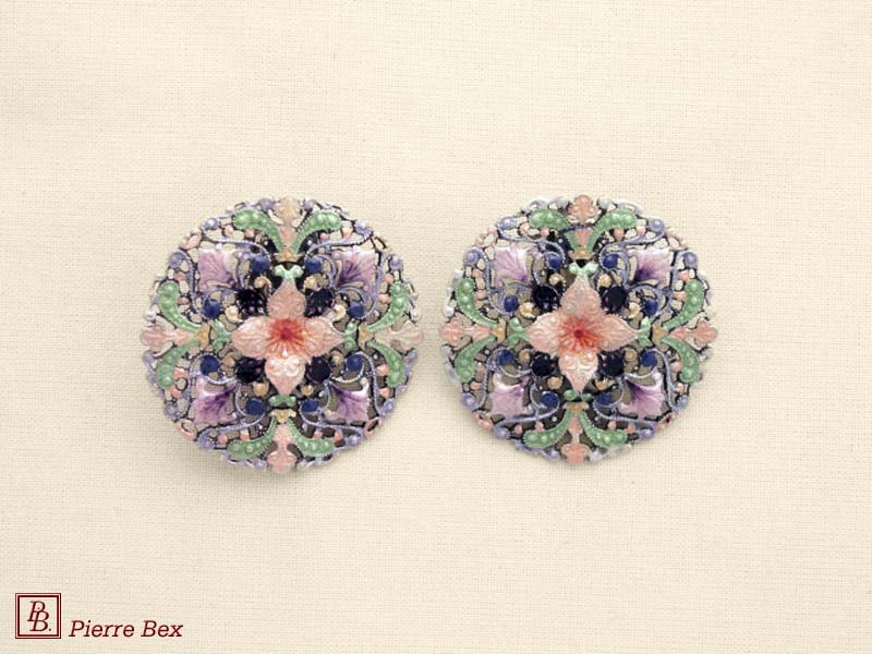 Pierre Bex Art-Nouveau enamel earclips filigree 48275-01