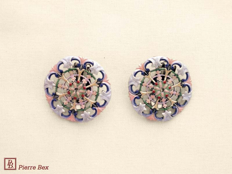 Pierre Bex Art-Nouveau enamel earclips filigree 48275-04