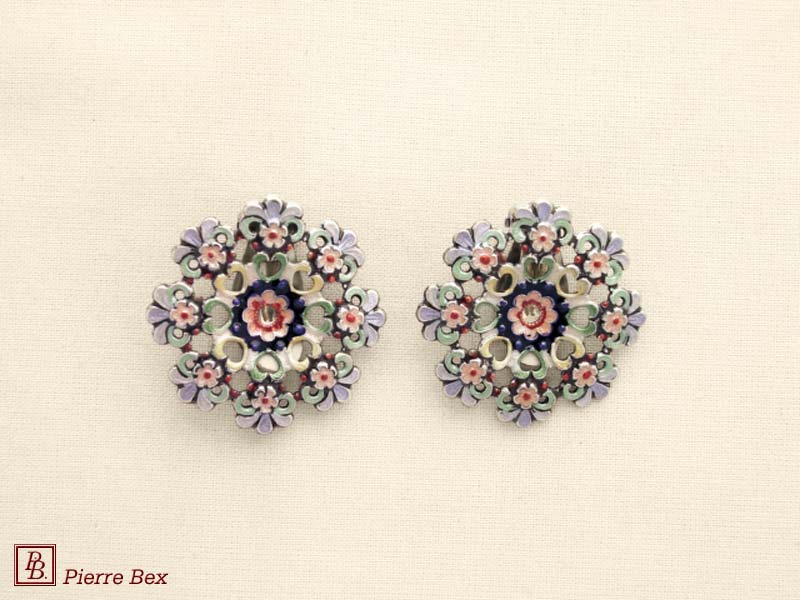 Pierre Bex Art-Nouveau enamel earclips filigree 48275-05