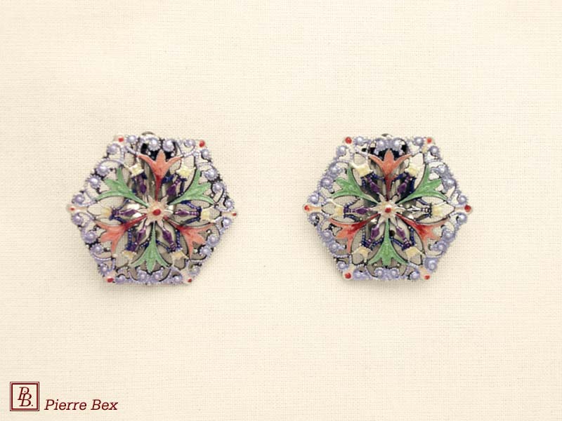 Pierre Bex Art-Nouveau enamel earclips filigree 48275-07