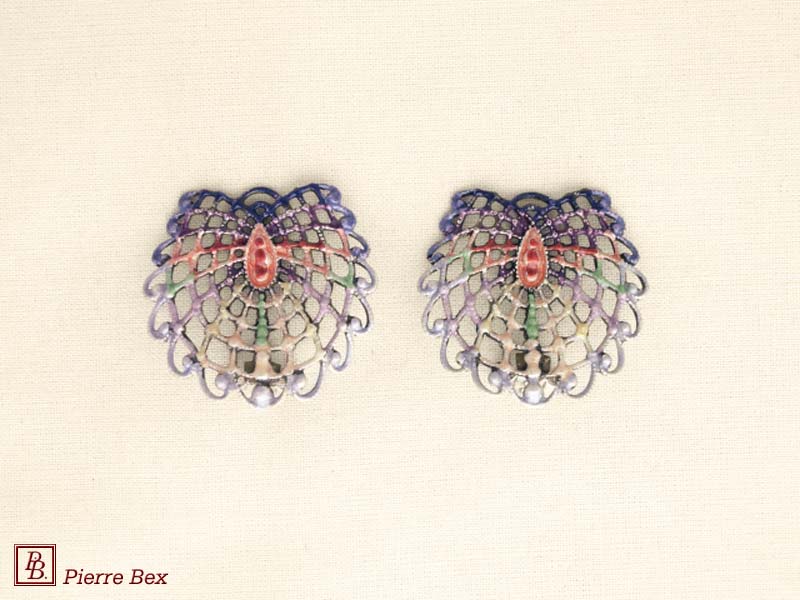 Pierre Bex Art-Nouveau enamel earclips filigree 48275-09